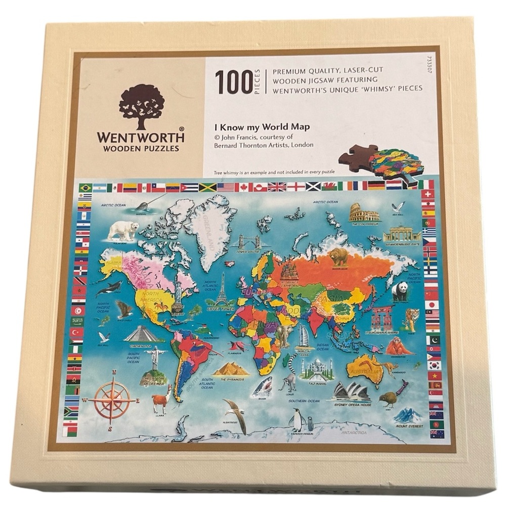 WENTWORTH 100 Piece Wooden Jigsaw Puzzle Laser Cut World Map